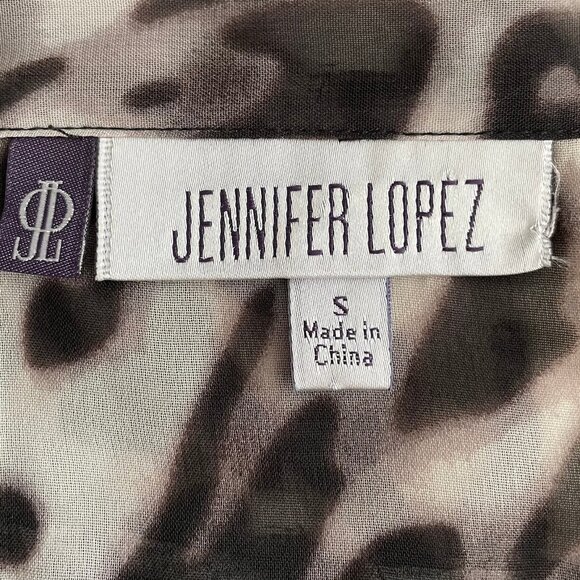 Jennifer Lopez Pull On Sheer 3/4 Sleeve Animal Print Blouse Black Grey Sz S - Picture 12 of 15